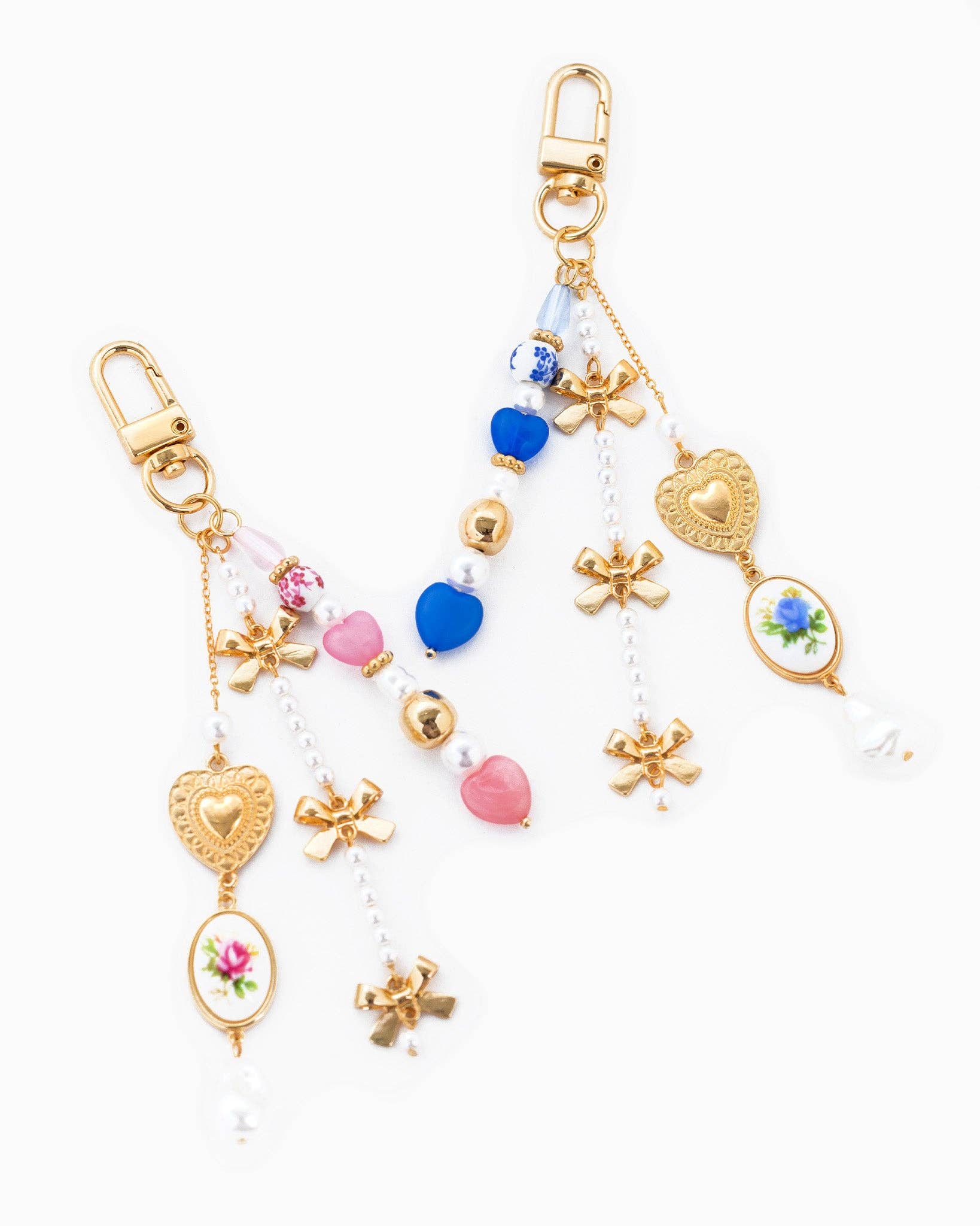 Romantic Ceramic and Bow Charm Bag Charm: Blue