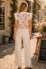 Floral Jacquard Ruffle Sleeve Knit Top: ROSE PINK