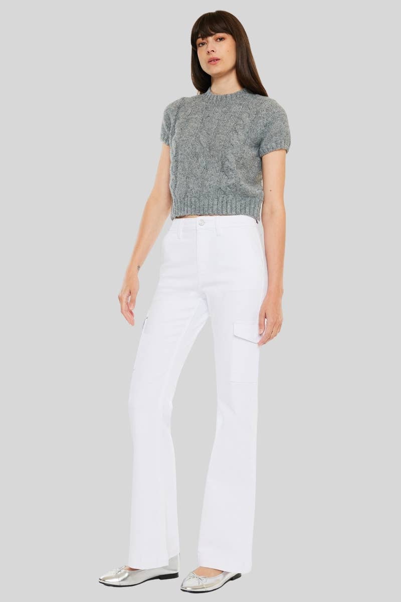 *Kan Can High Rise Wide Flare Jeans - White