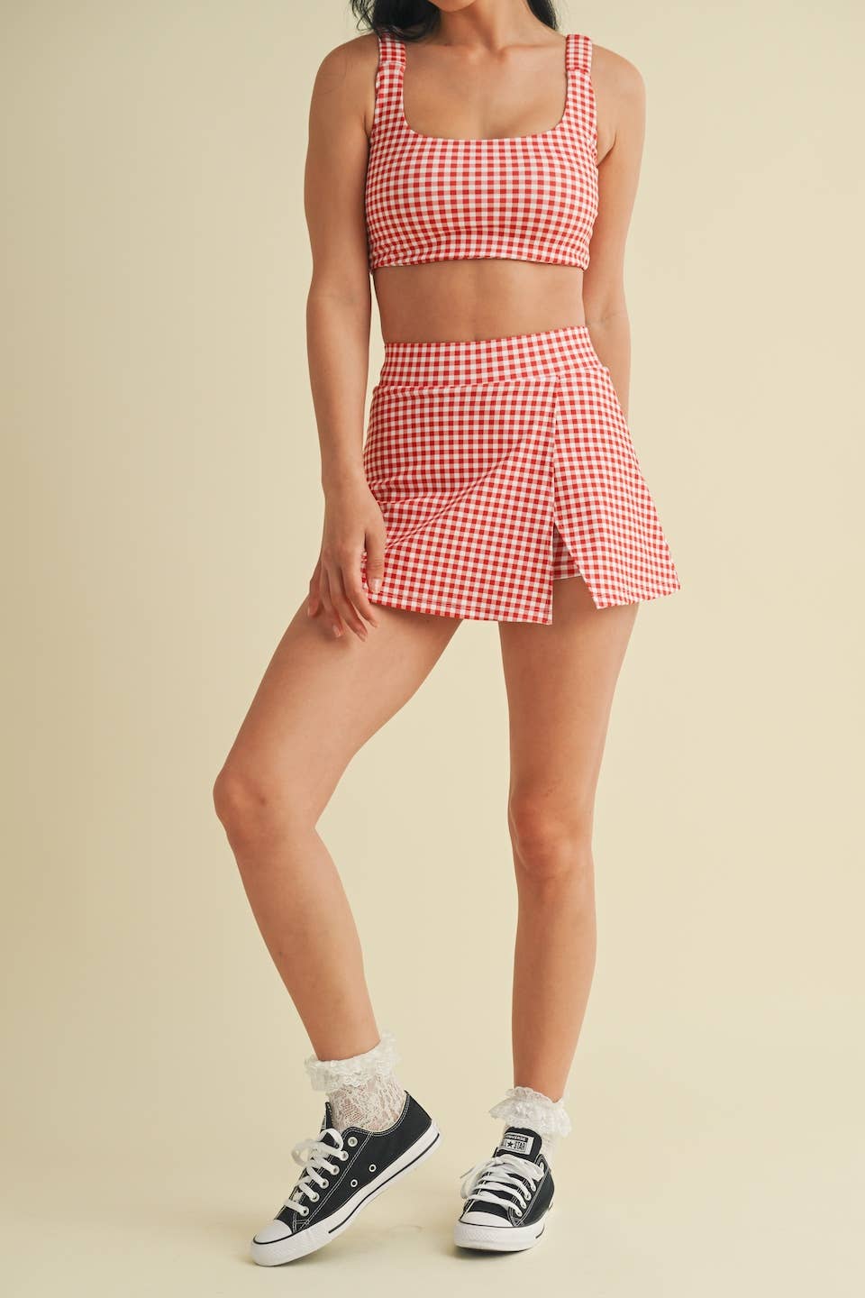 Gingham A-Line Skort: Blue / L