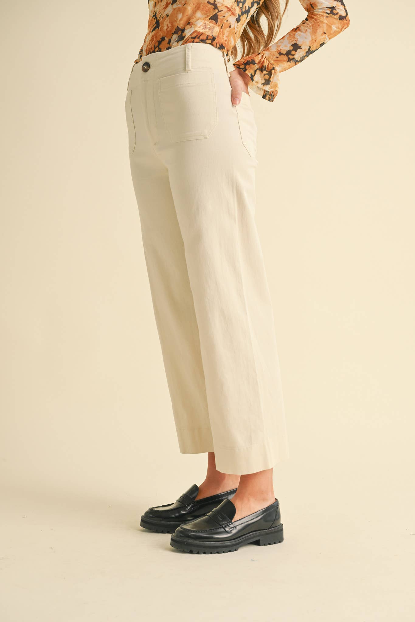 HIGH WAIST CROPPED WIDE LEG PANTS