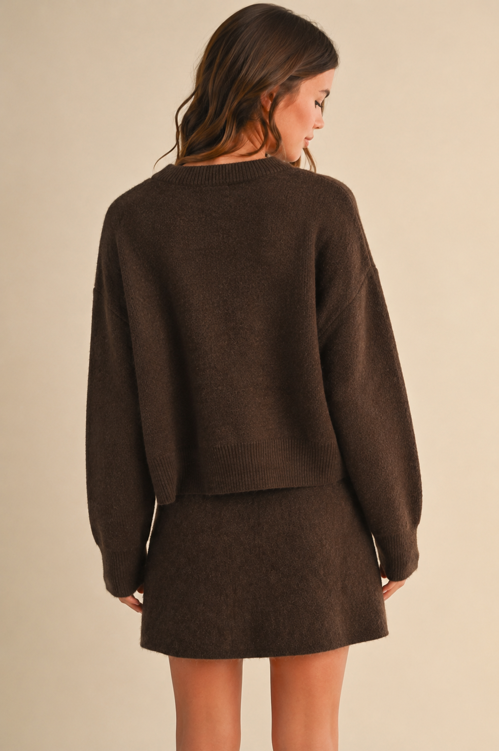 Long Sleeve Sweater Top and Flared Mini Skirt Set