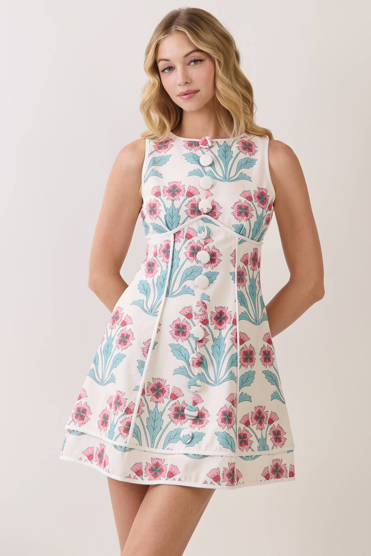Floral Print Decorative Button Front Mini Dress