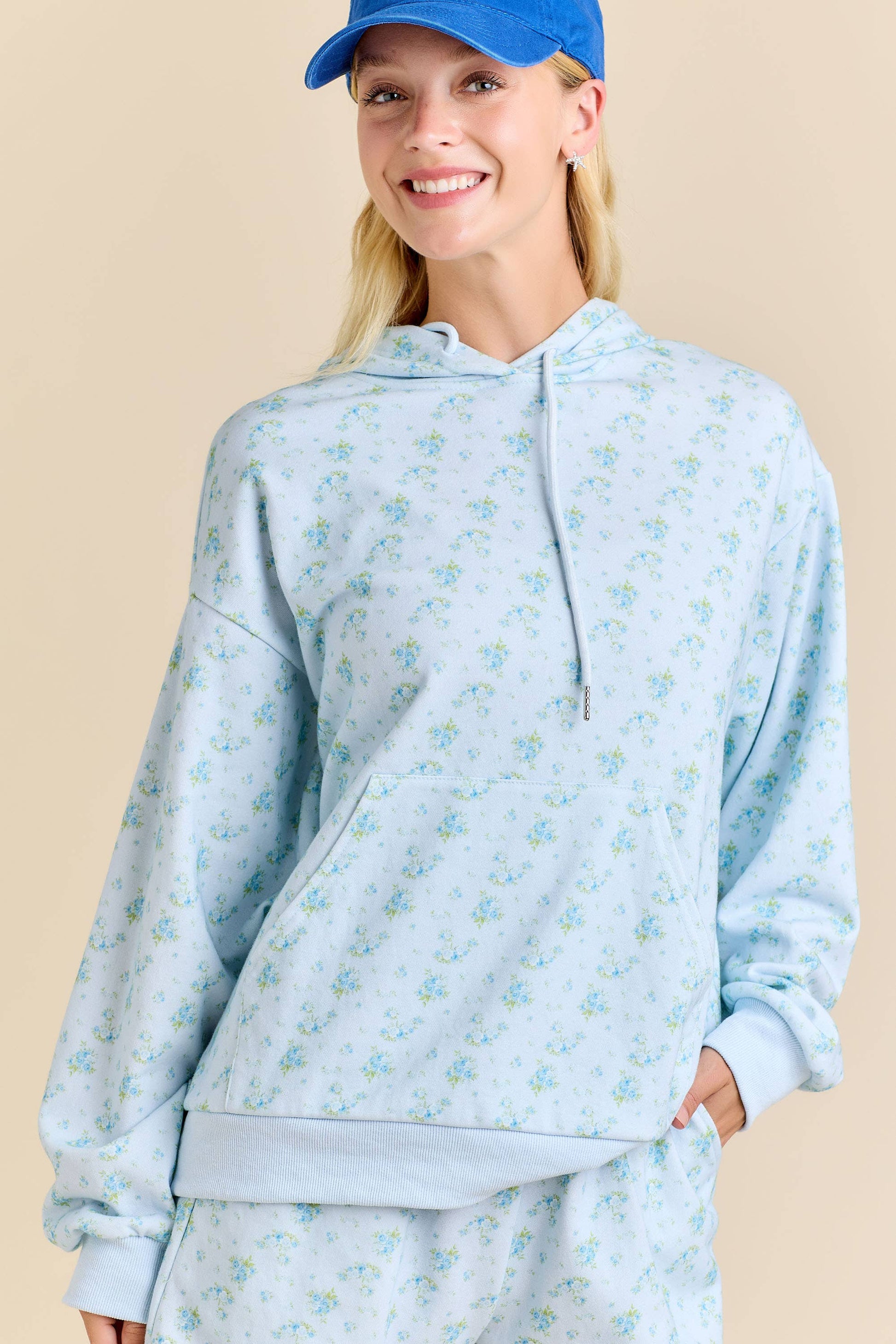 FLORAL PRINT HOODIE SET β PASTEL COZY LOUNGEWEAR