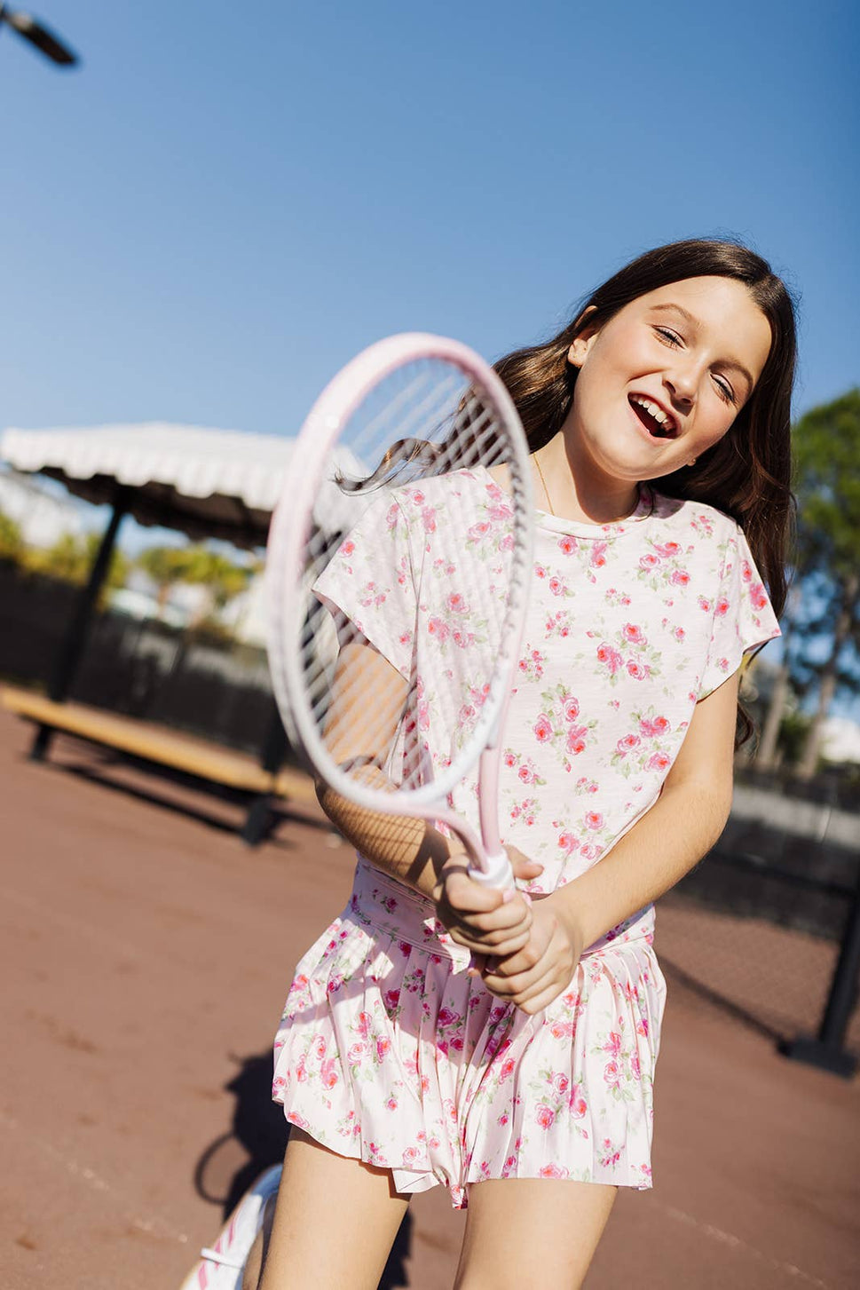 The Ellie Tween Athletic Skort & Slouch Tee Pink Floral Set