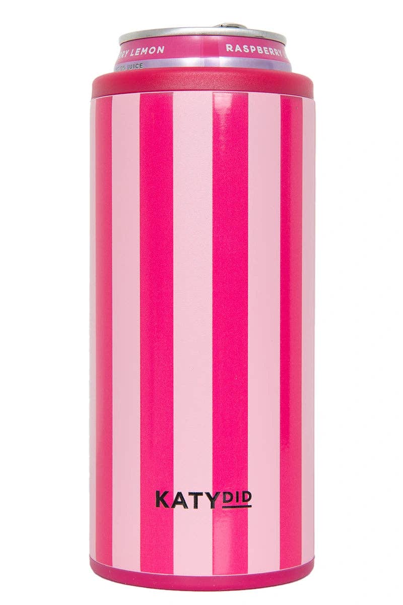 Pink and Hot Pink Striped Slim Can Cooler: Pink and Hot Pink