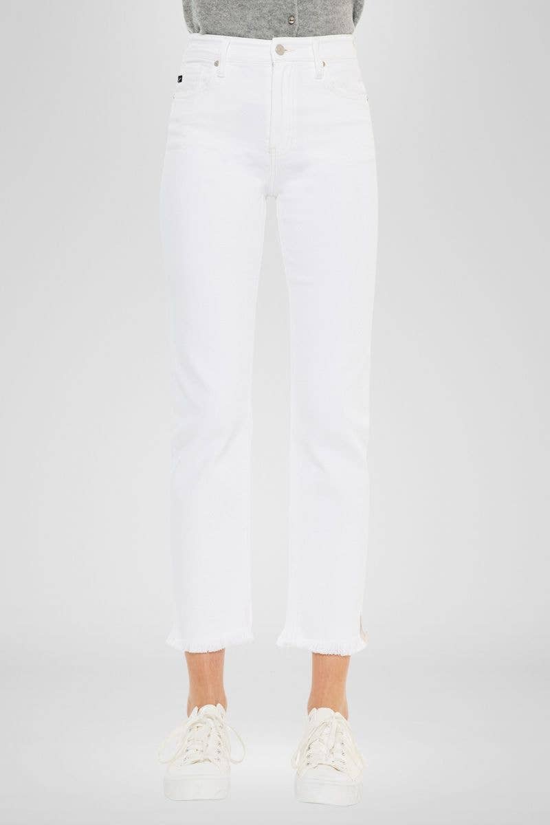 HIGH RISE WHITE SLIM STRAIGHT JEANS