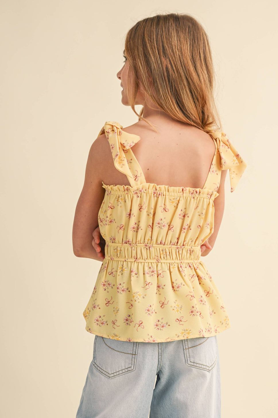 TWEEN KIDS GIRLS BOW SHOULDER PEPLUM TOP