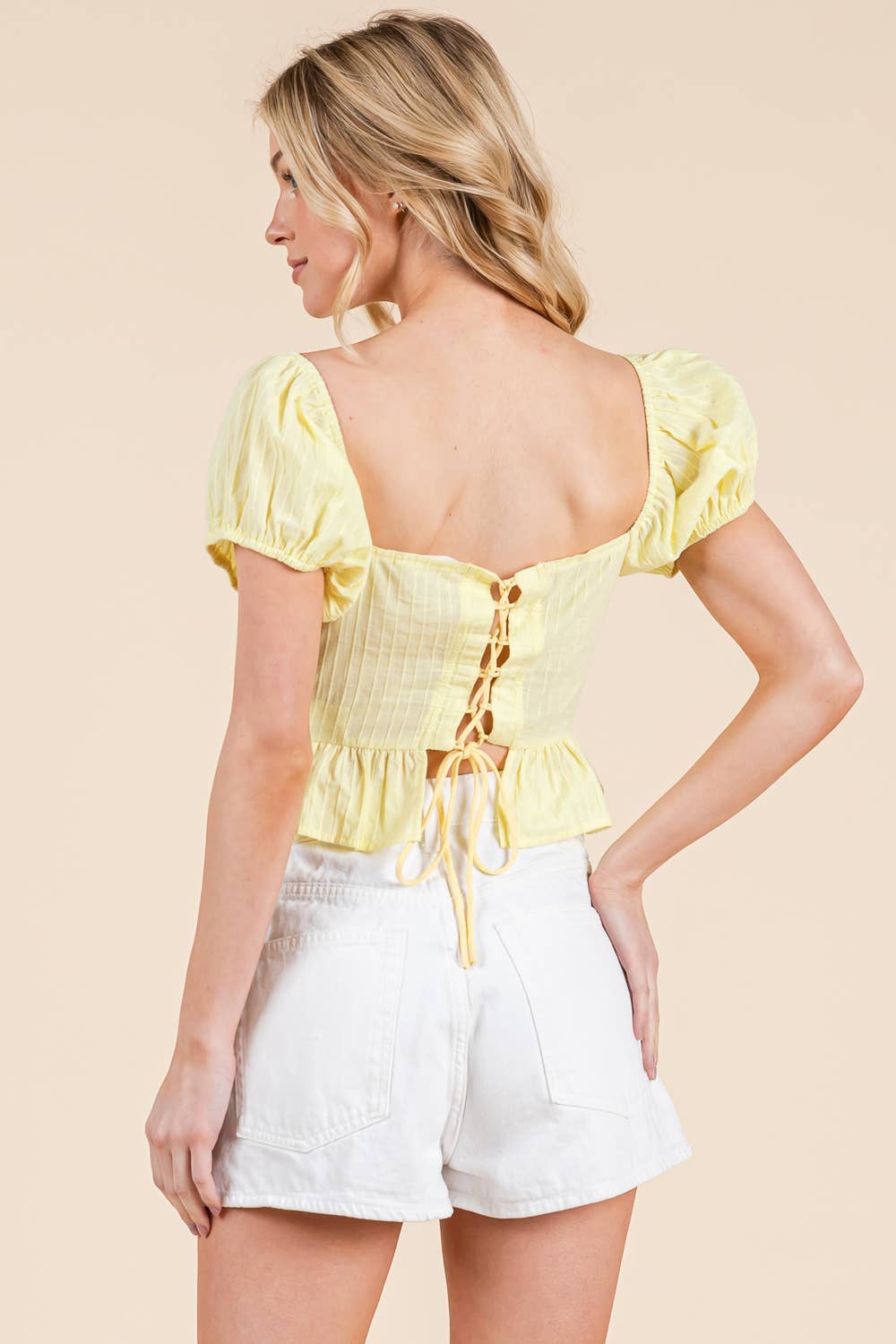 Sweetheart neckline top with pintuck details: M