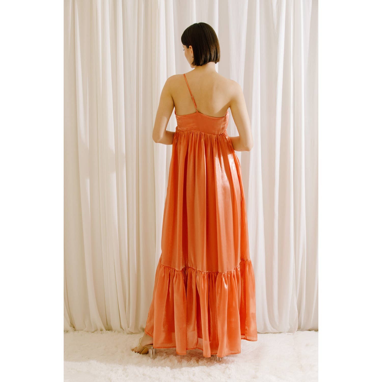 SATIN METALLIC SHEEN MAXI BOW DRESS