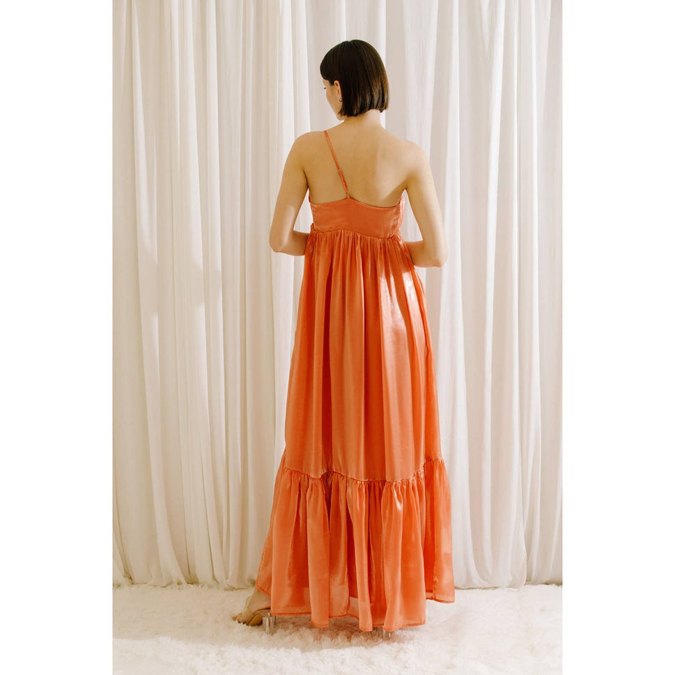 SATIN METALLIC SHEEN MAXI BOW DRESS