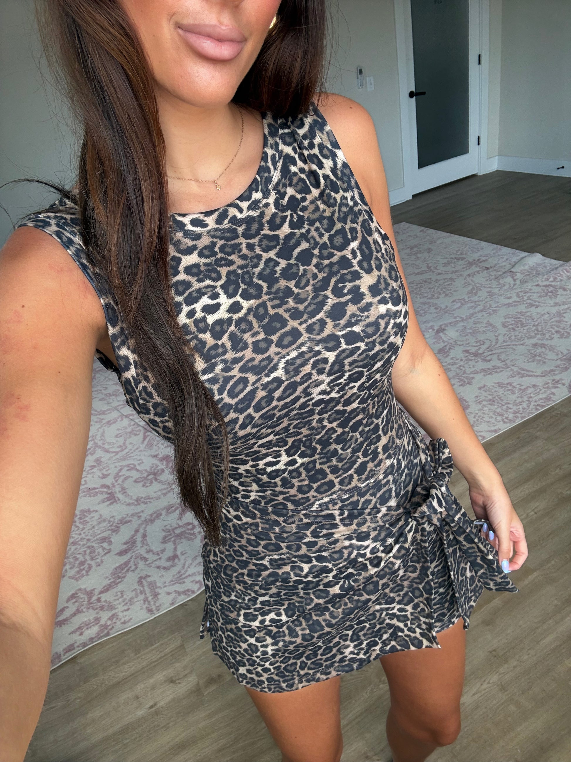 Leopard Print Sleeveless Wrap Tie Front Dress