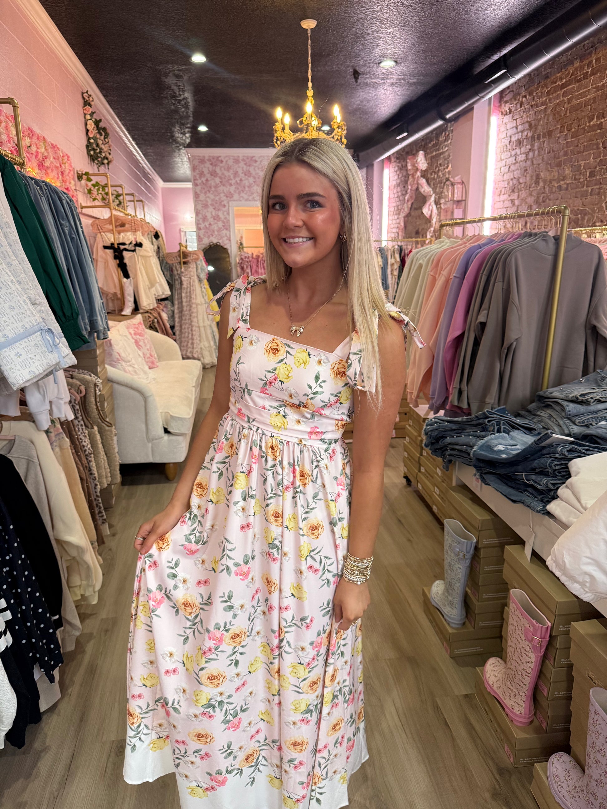 *White Long Dress With Yellow Flowers