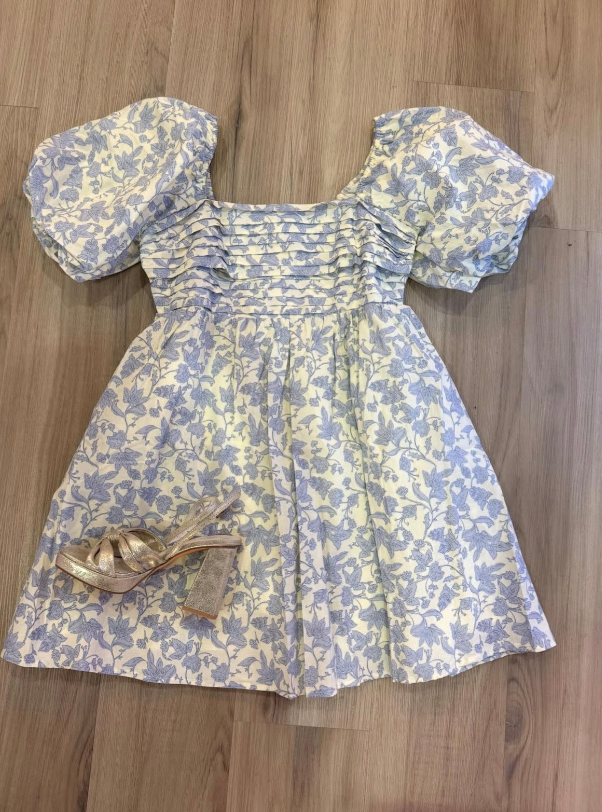*Pleated Bubble Sleeve Mini Baby Doll Dress