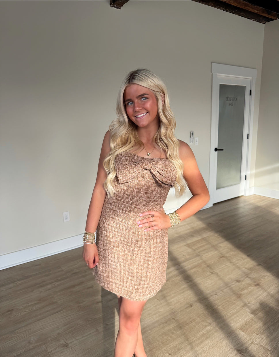 Tweed Strapless Bow Mini Dress