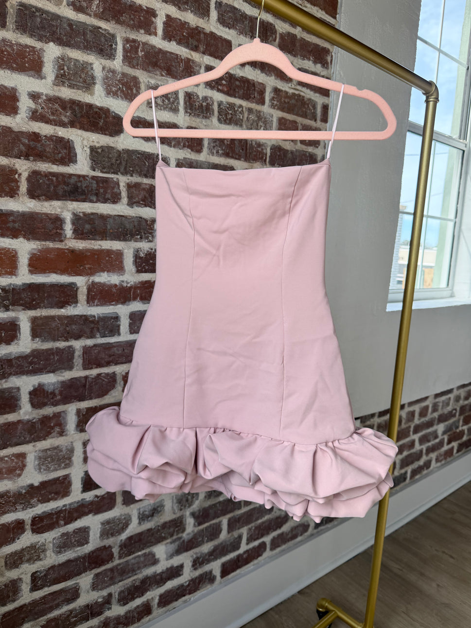 Puffy Ruffled Tube Mini Dress with Lining