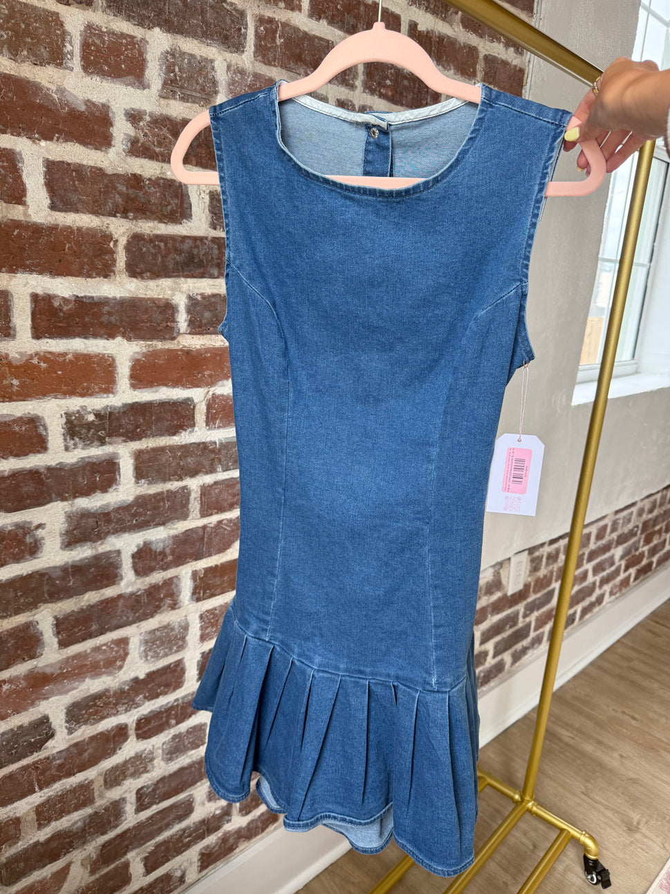 Sleeveless Denim Pleated Dress