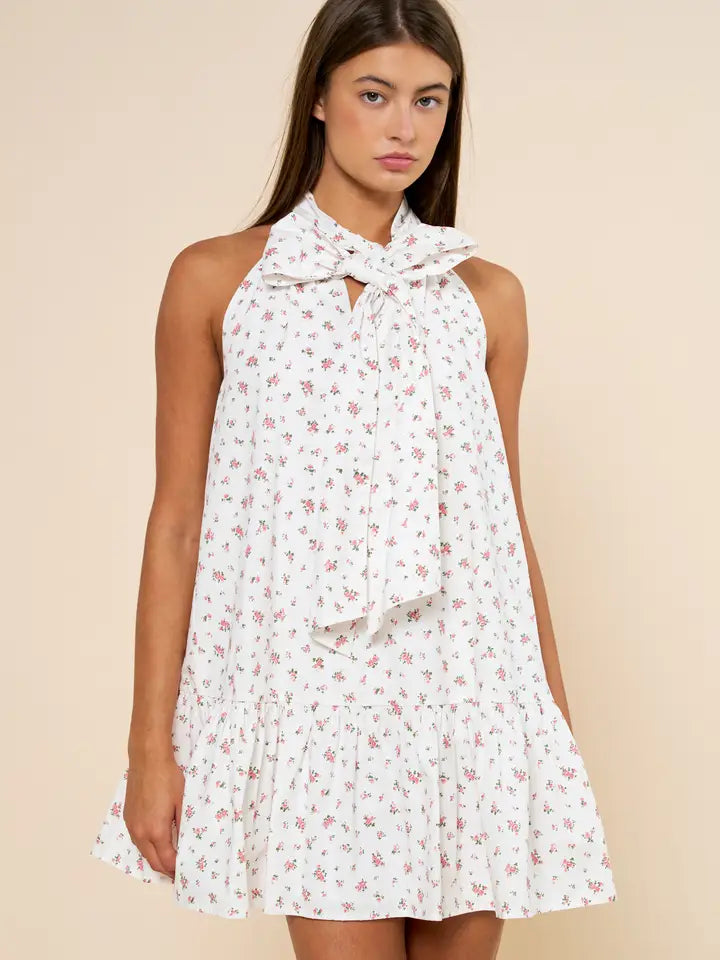 *Lalavon Floral White Tie Dress