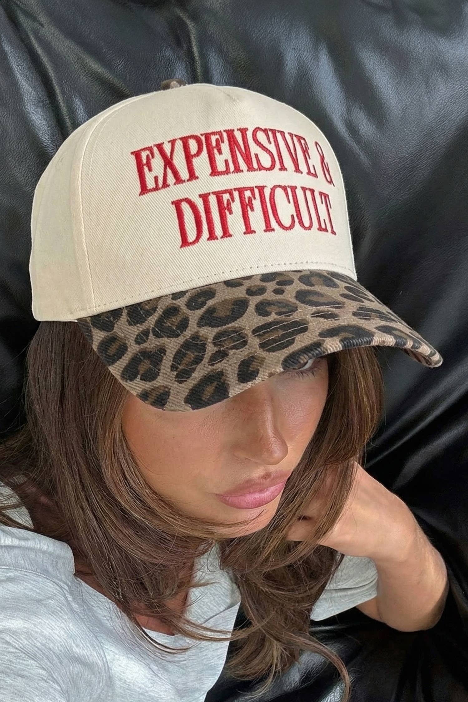 EXPENSIVE & DIFFICULT Leopard Contrast Brim Cap: Red / ONE SIZE