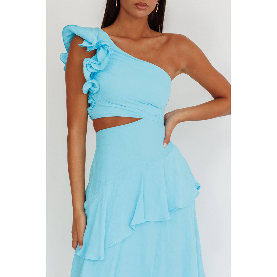 ONE SHOULDER RUFFLE MAXI DRESS