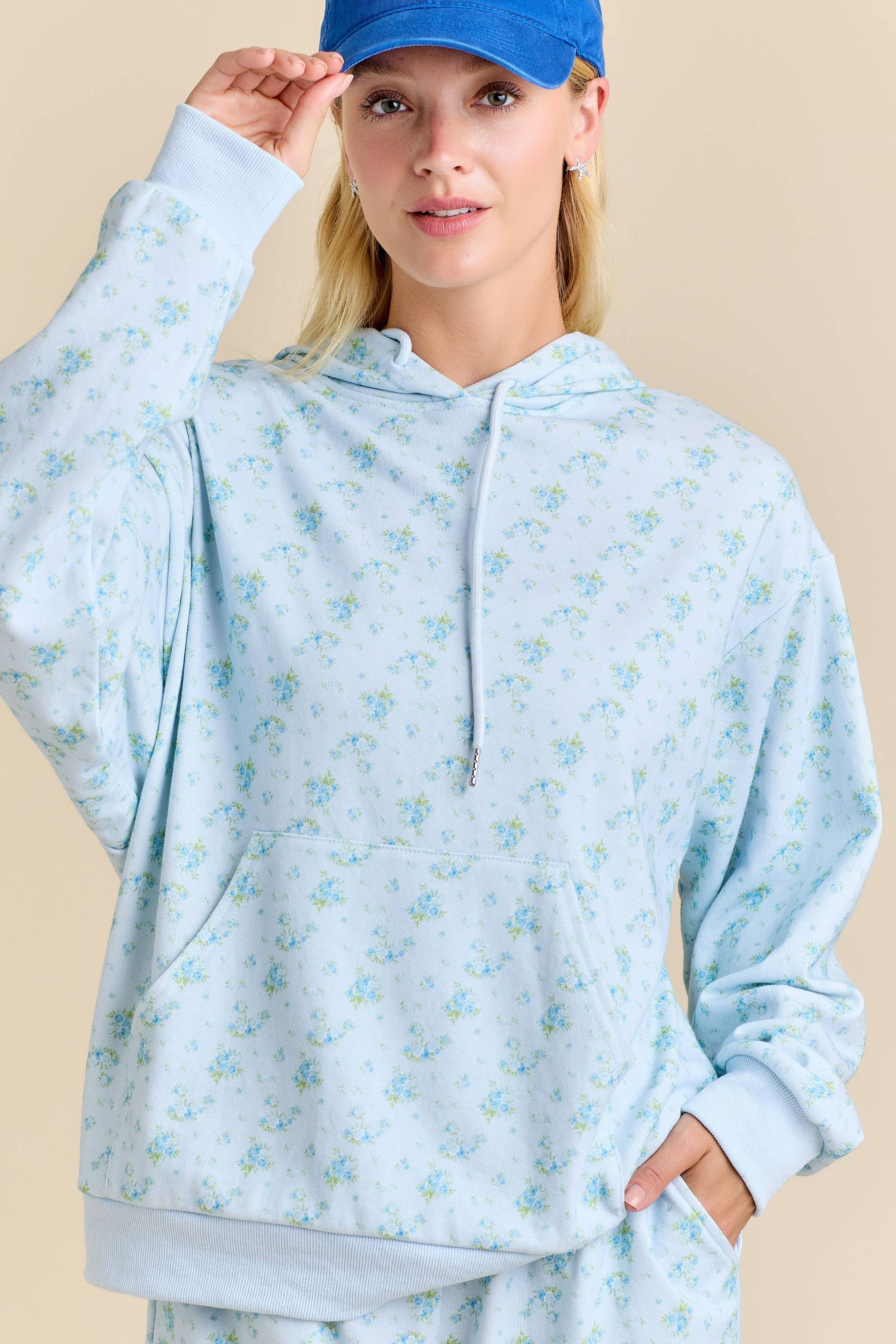 FLORAL PRINT HOODIE SET β PASTEL COZY LOUNGEWEAR