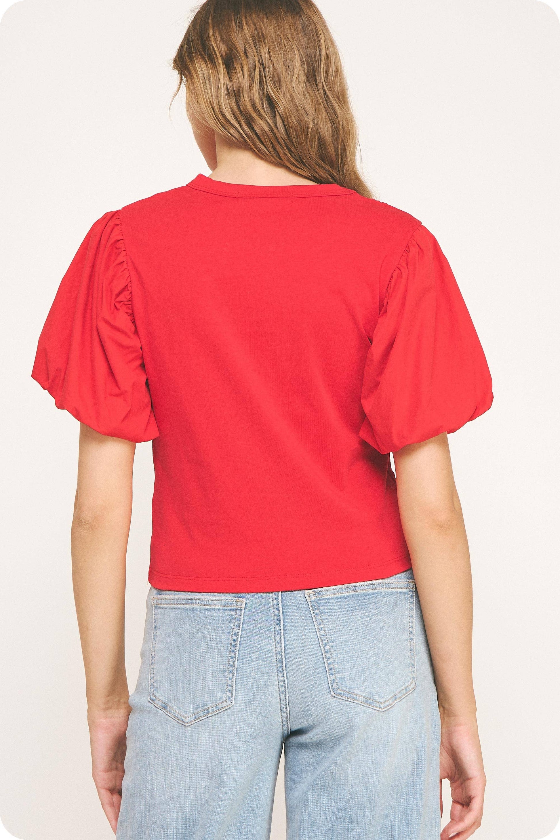 Flower Embossed Puff Sleeve Tee Top