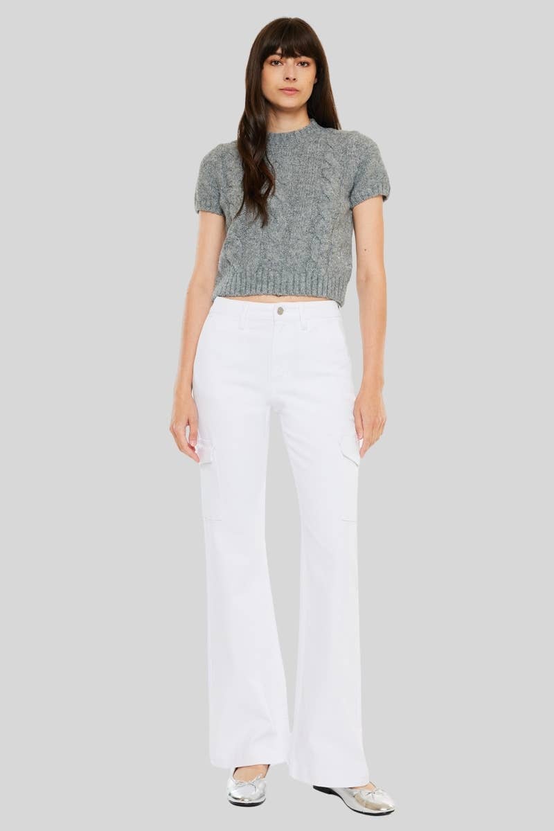 *Kan Can High Rise Wide Flare Jeans - White