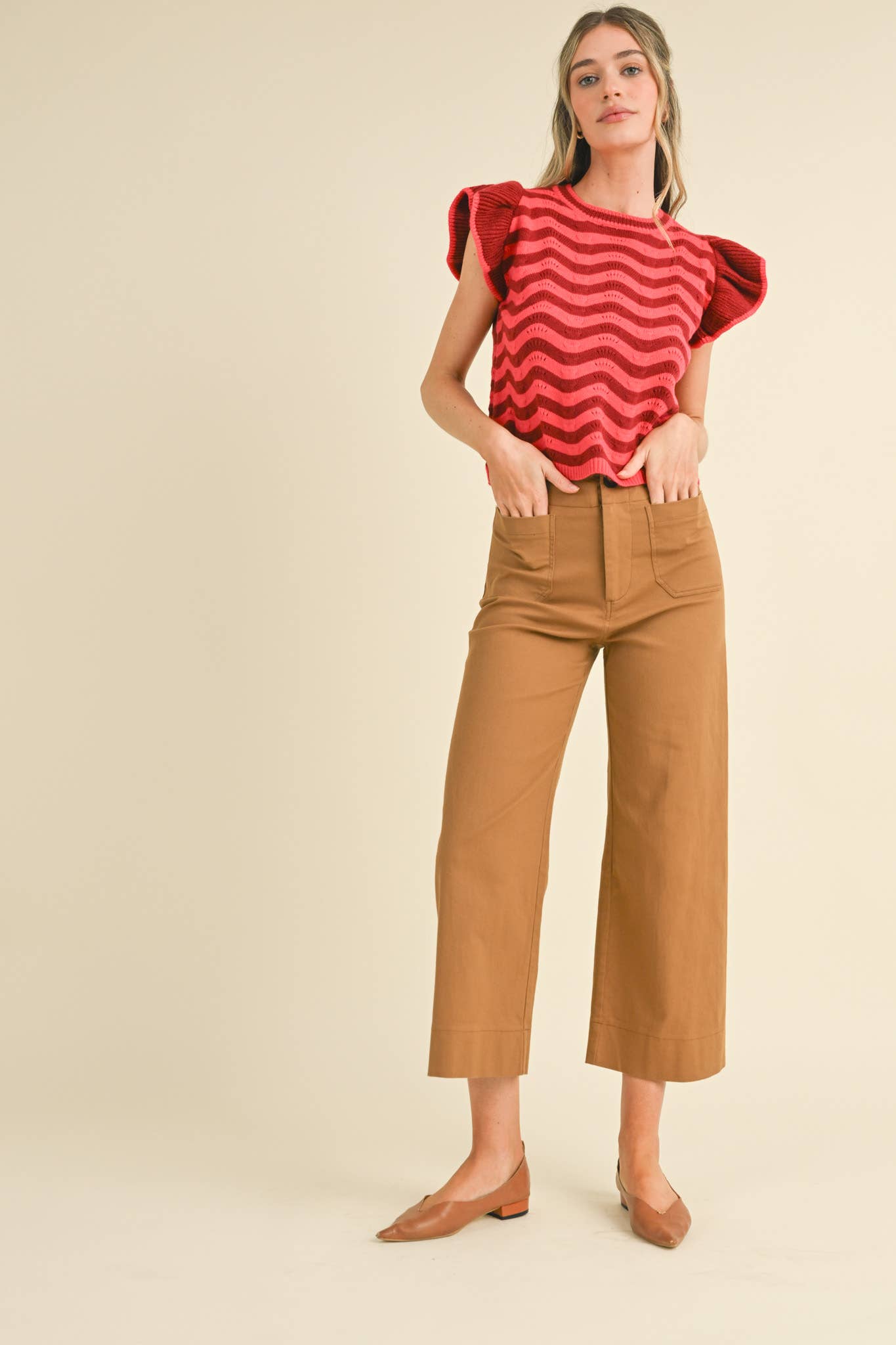 HIGH WAIST CROPPED WIDE LEG PANTS