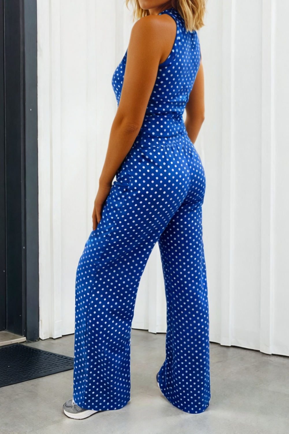 Polka Dot Print Slim Tank Pants