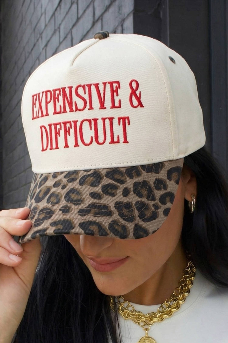 EXPENSIVE & DIFFICULT Leopard Contrast Brim Cap: Red / ONE SIZE