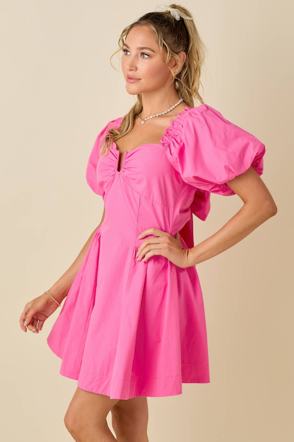 *Sweetheart neckline A-line mini dress: PINK