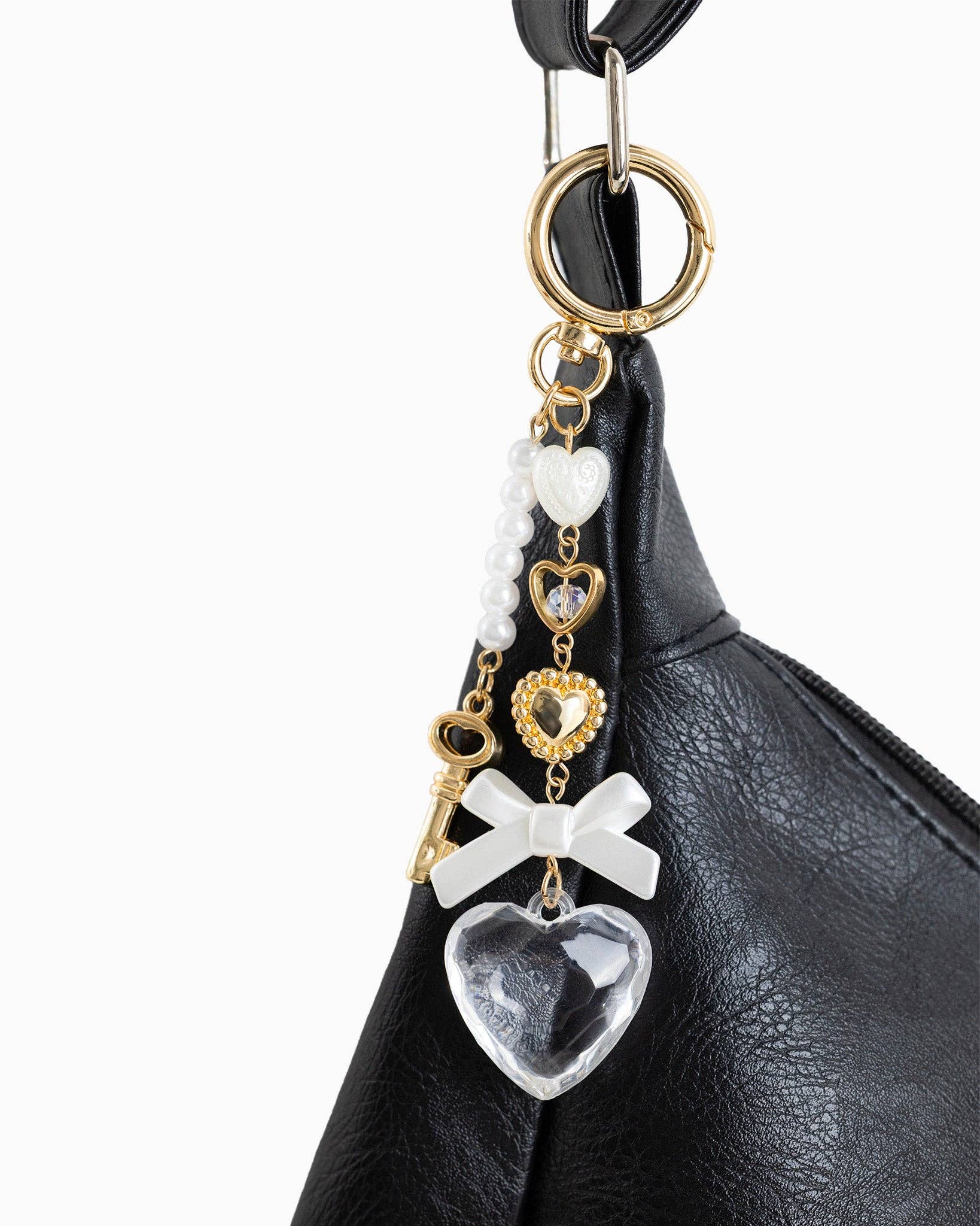 Romantic Heart Coquette Pearl Key Bag Charm: Gold