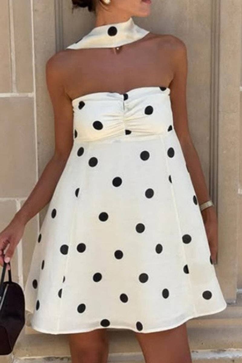 *Polka Dot Swing Dress: White