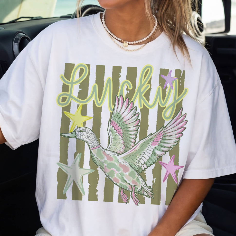 Lucky Duck Preppy Camo Sarcastic Retro Graphic Tee