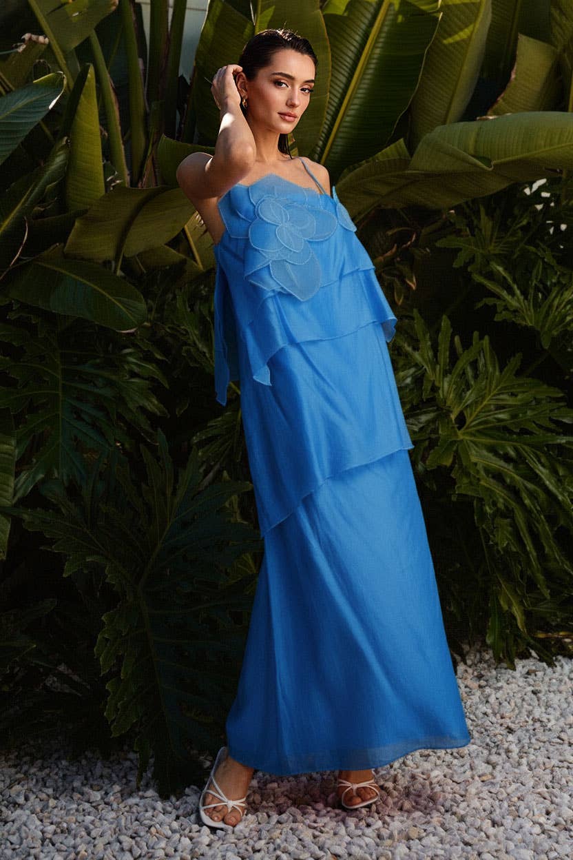 floral applique tiered maxi dress