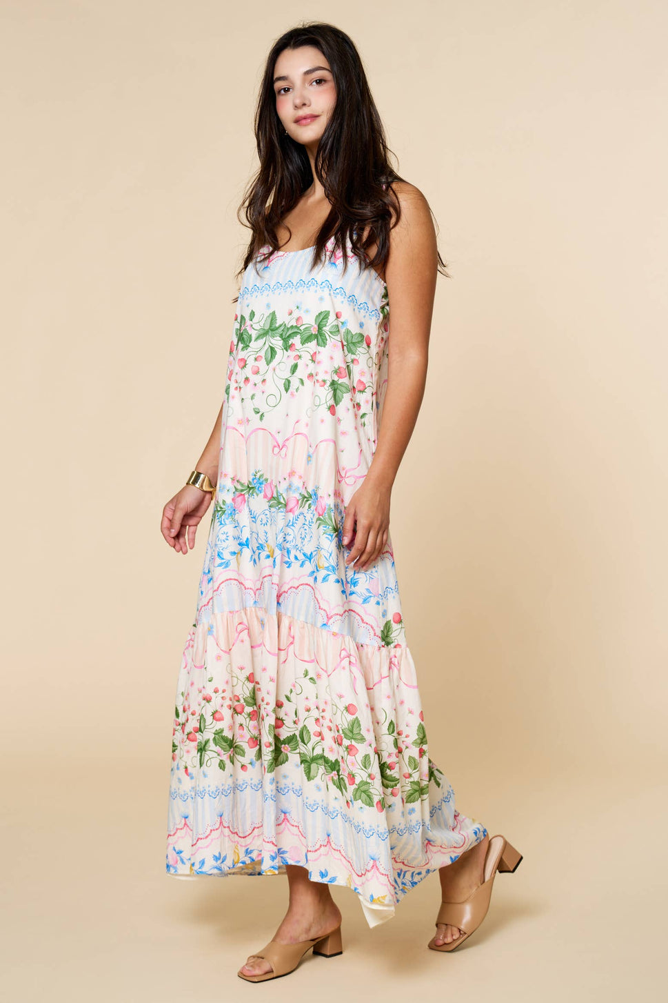 *Strawberry Print Tiered Maxi Dress
