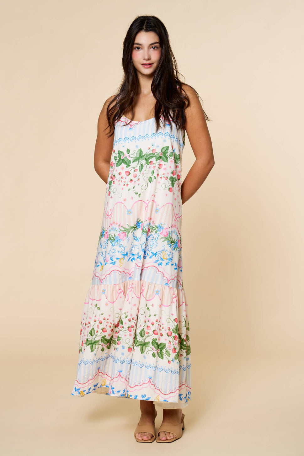 *Strawberry Print Tiered Maxi Dress