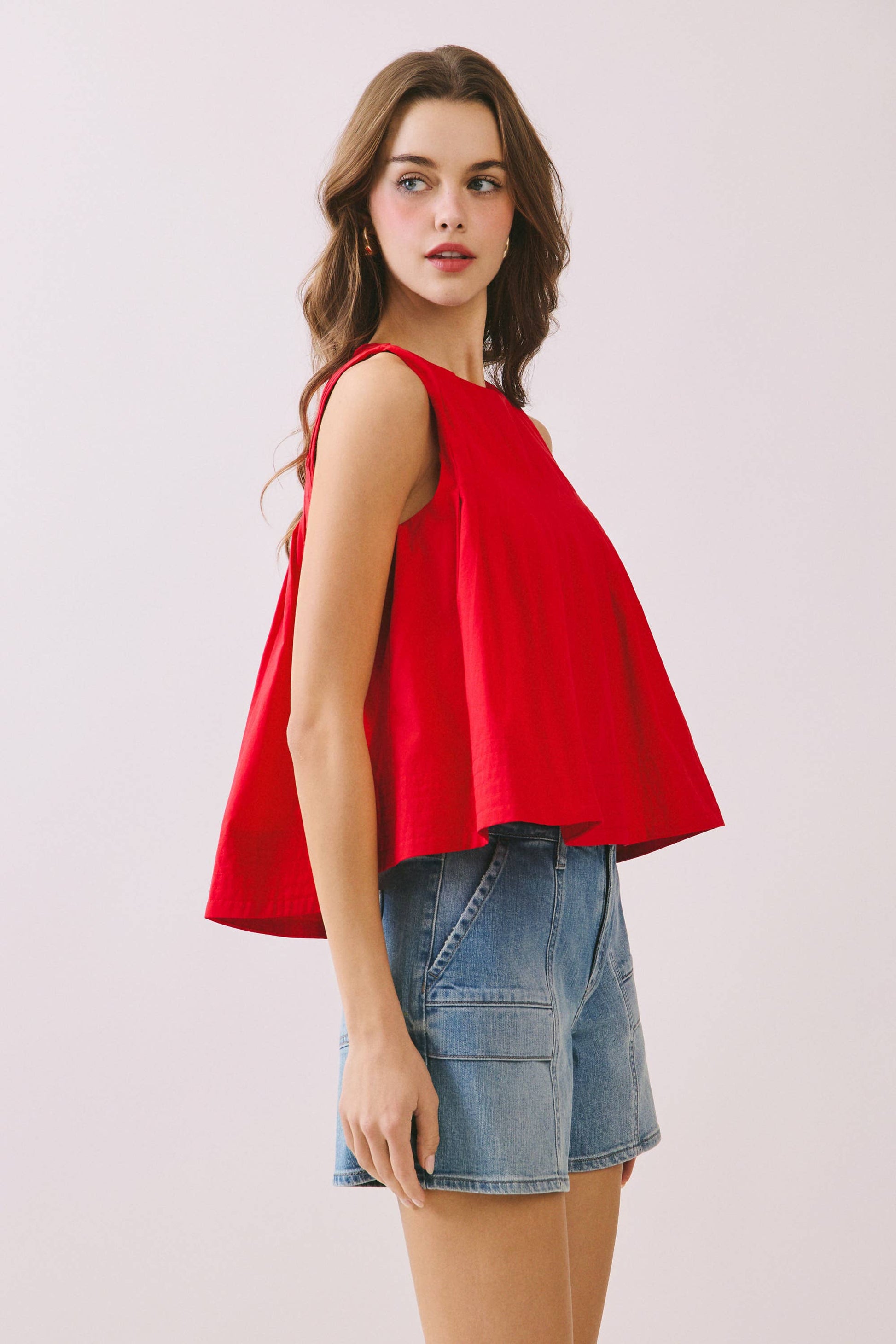 Pleated Detail High Low Sleeveless Top