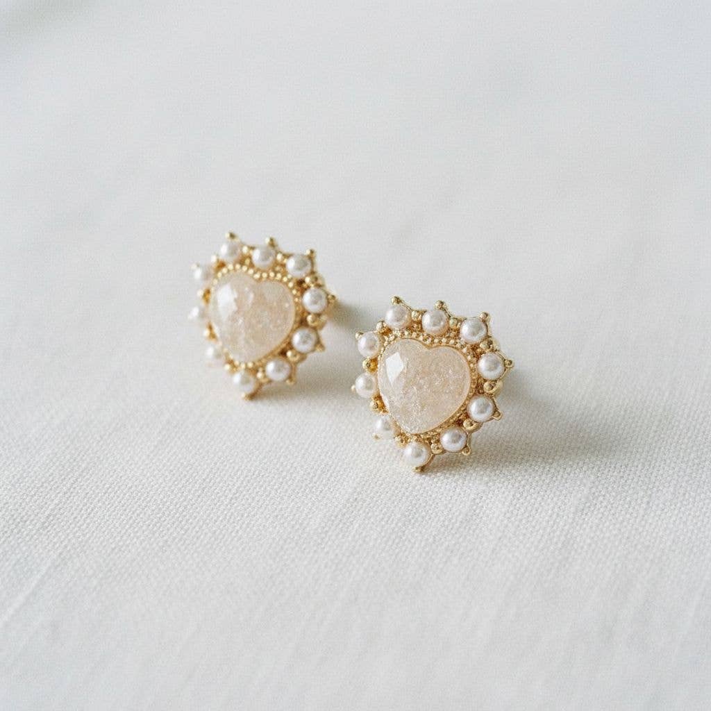 Heart-Shaped Gemstone Stud Earrings