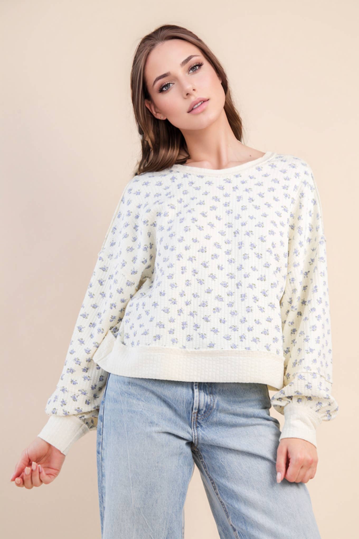 Blush Floral Oversized Knit Top