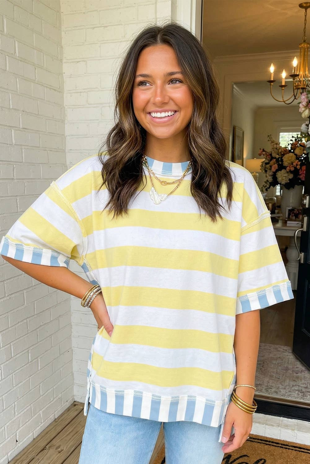 LAS Stripe Exposed Seam Patchwork Top