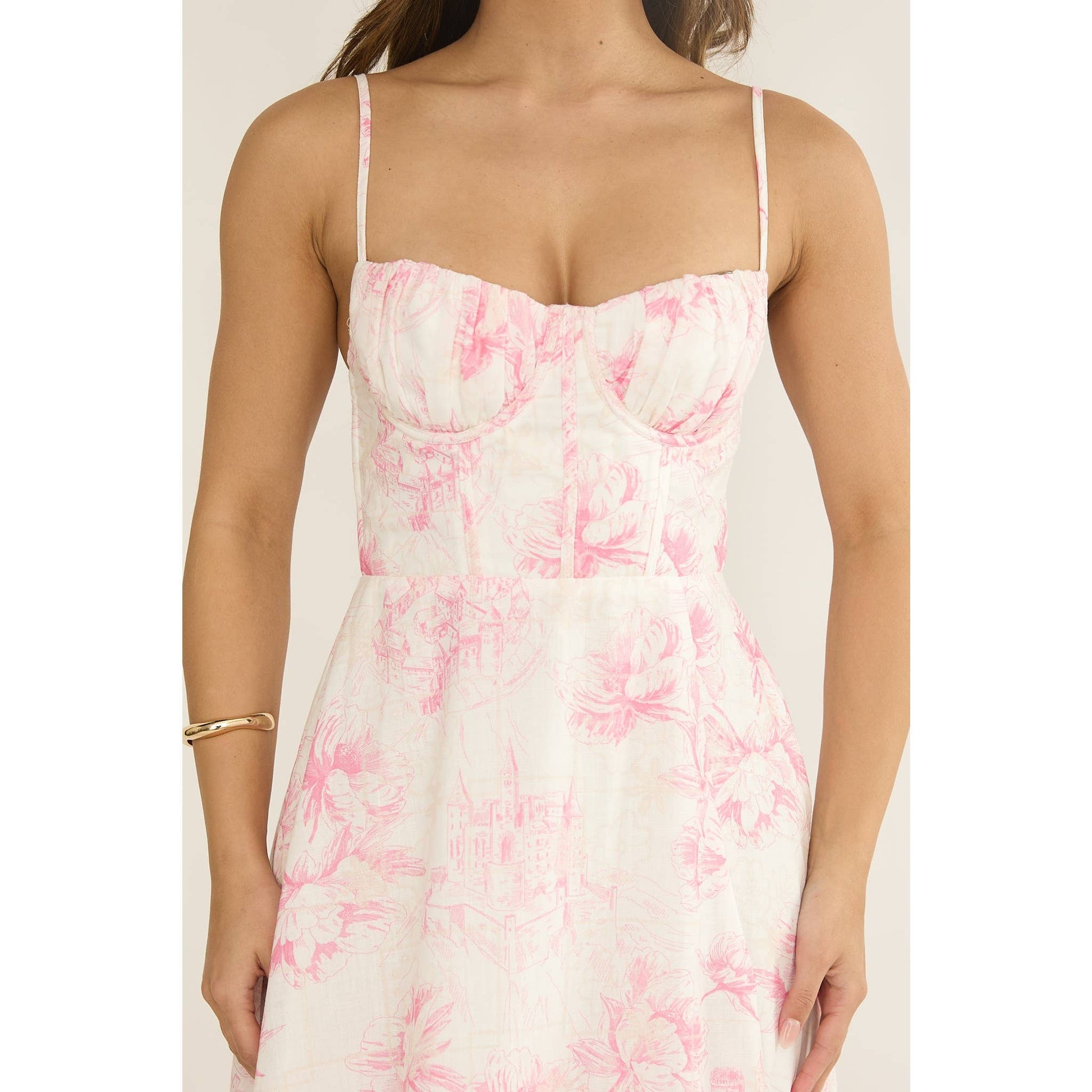 PINK RUCHED FLORAL MAXI DRESS