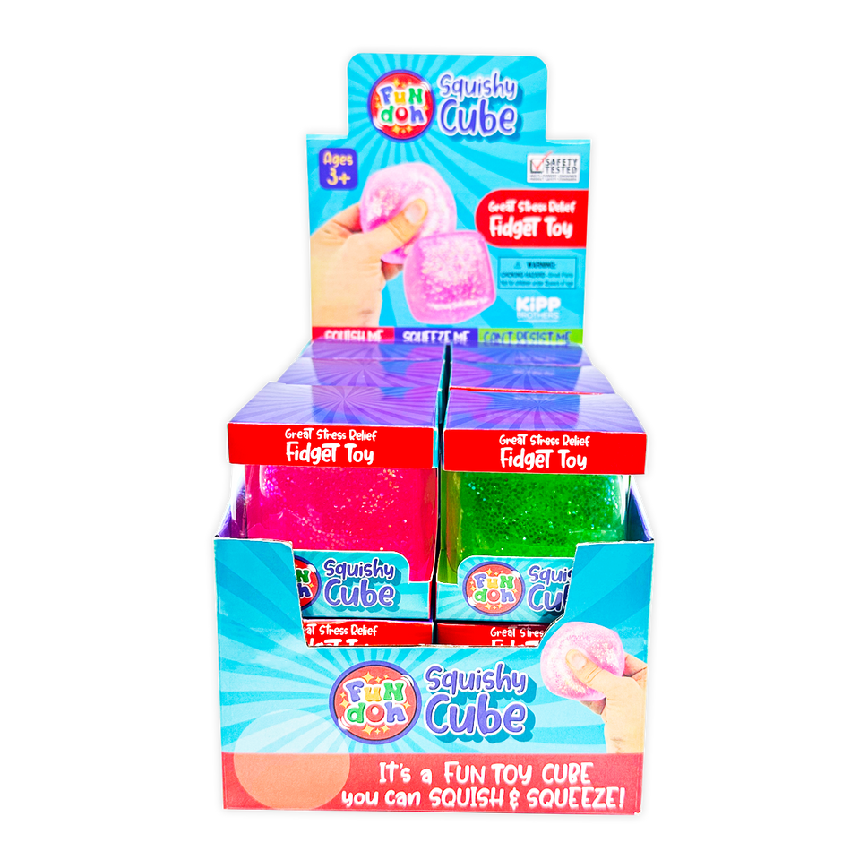 Fun Doh Squish & Squeeze Sparkle Cube Fidget Toy- 12/Display: Wholesale Price