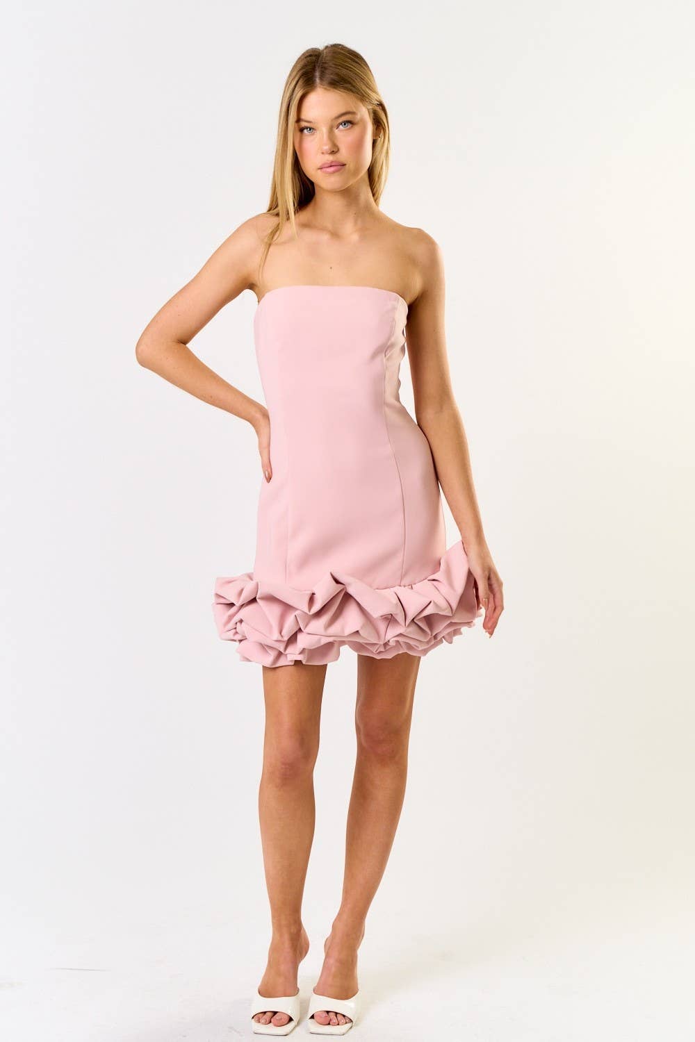 Puffy Ruffled Tube Mini Dress with Lining
