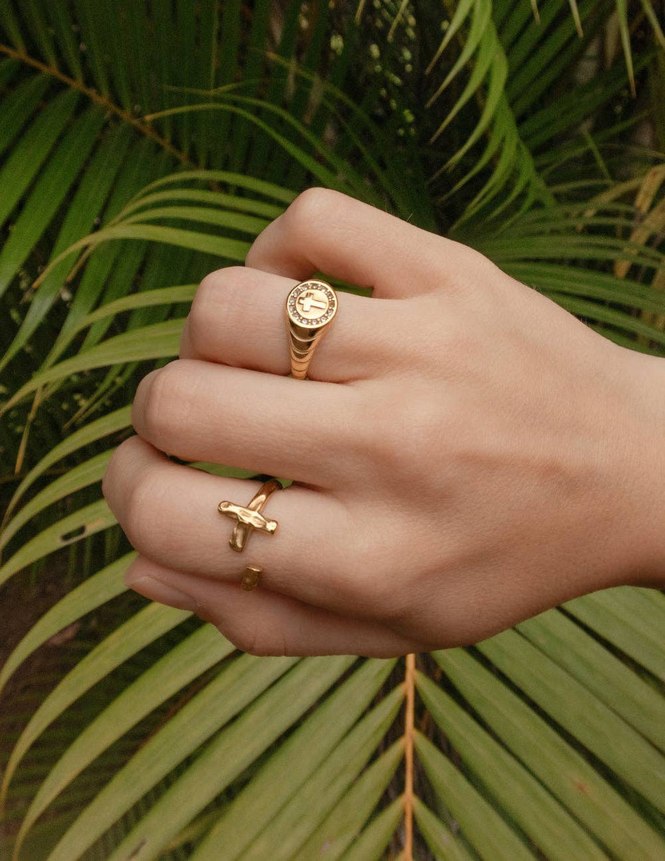 Textured Wrapped Cross Ring
