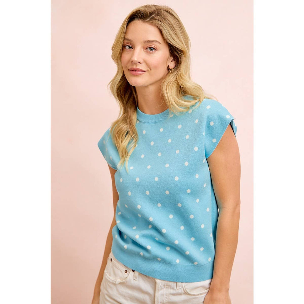 POLKA DOT PATTERN SLEEVELESS KNIT TOP