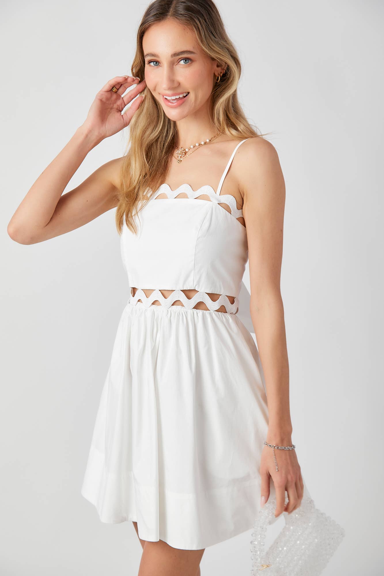*Bandeau Bodice Mini Dress Adjustable Straps: White