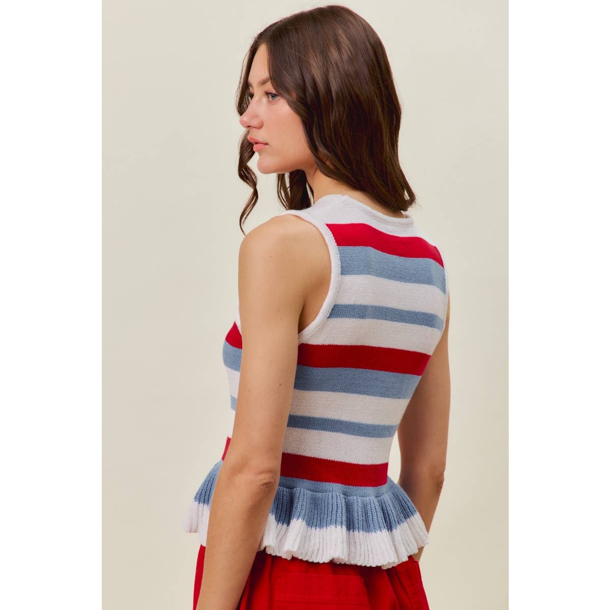 4TH OF JULY STRIPE RUFFLE BOTTOM SWEATER KNIT TOP