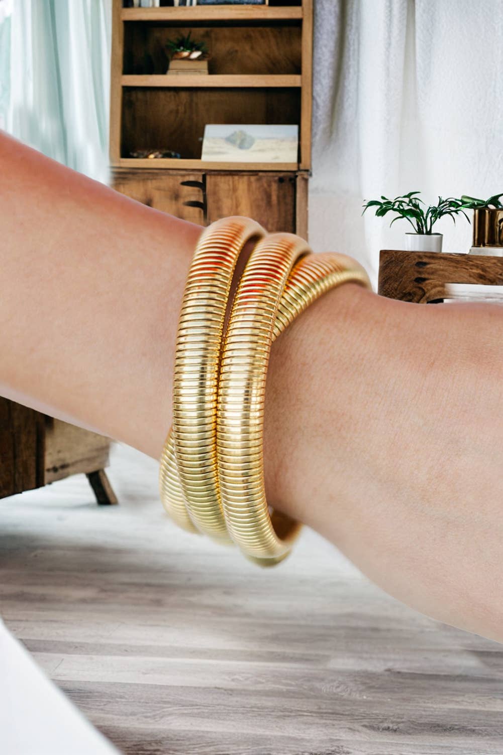 3 Layers Chunky Alloy Bangle: Gold