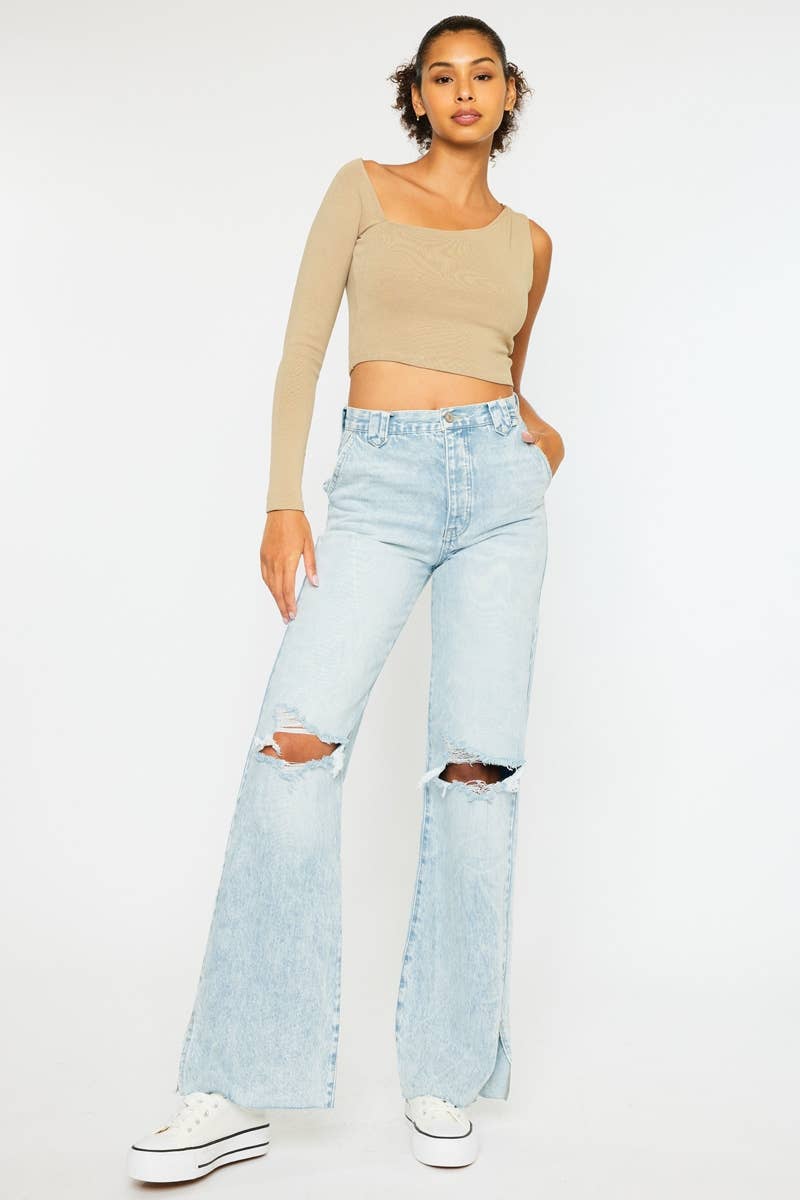 *Kan Can 90'S Wide Leg Flare - Light Washed